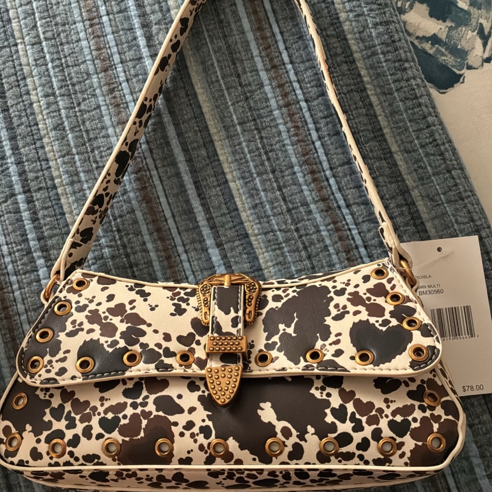 Betsey Johnson Black and White Cow Print Shoulder Bag